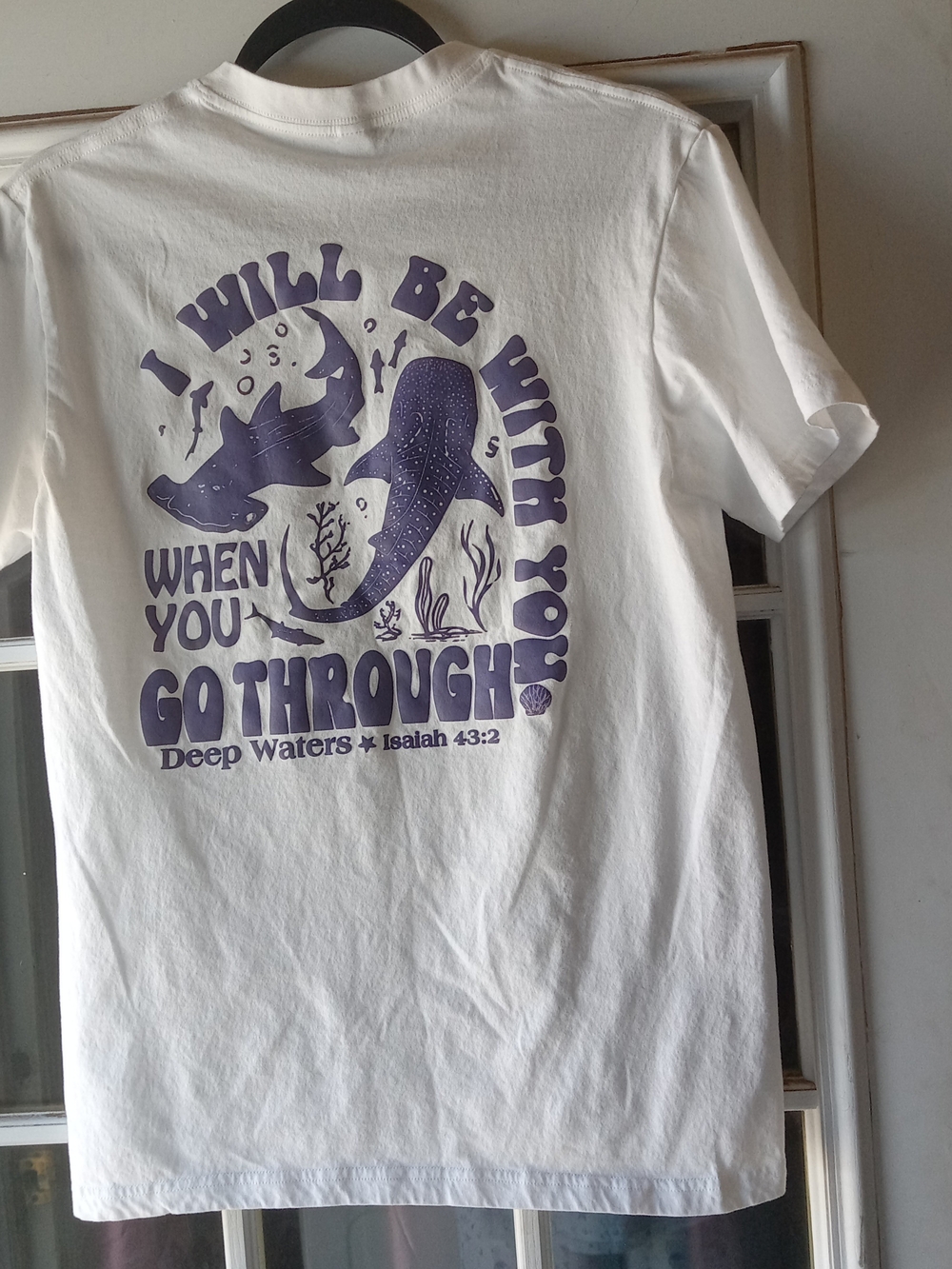 Caribbean White Short Sleeve Tee with Purple Whale Trio Graphic - Picture 2 of 4